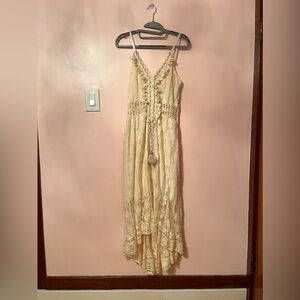 Source Unknown Cream High Low Lace Dress